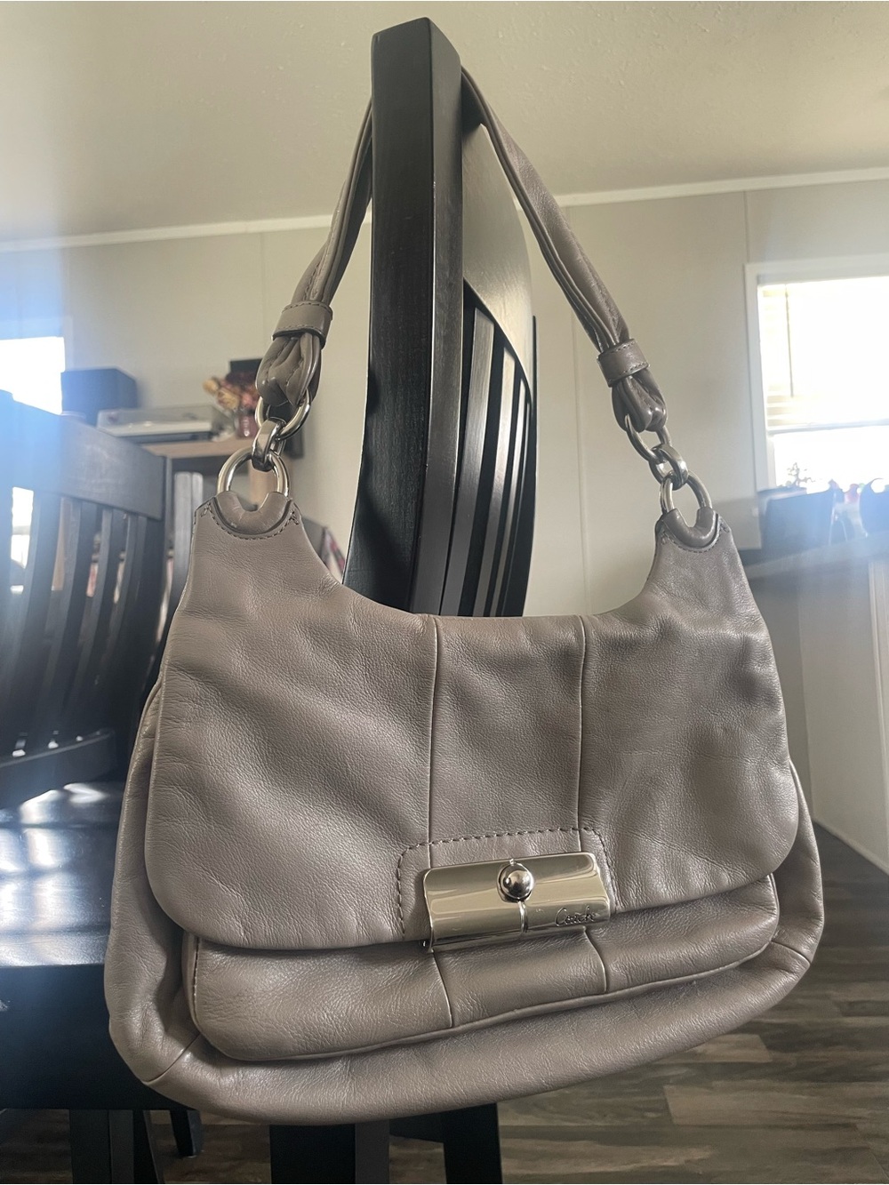 Coach Taupe Leather Shoulder Bag with Silver Hardware